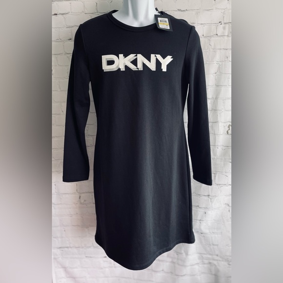 NWT DKNY Ling Sleeve Sweatshirt Dress.  Black With Chest Logo.  Size Large. - Picture 5 of 8